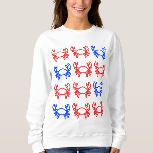 Red and Blue Outline Crab Design スウェットシャツ (正面)