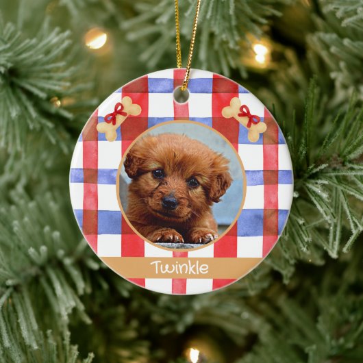 Red and Blue Plaid Round Pet Ornament セラミックオーナメント (ツリー)