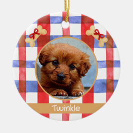 Red and Blue Plaid Round Pet Ornament セラミックオーナメント