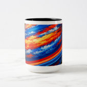 Red and Blue Planet with Rings ツートーンマグカップ (中央)