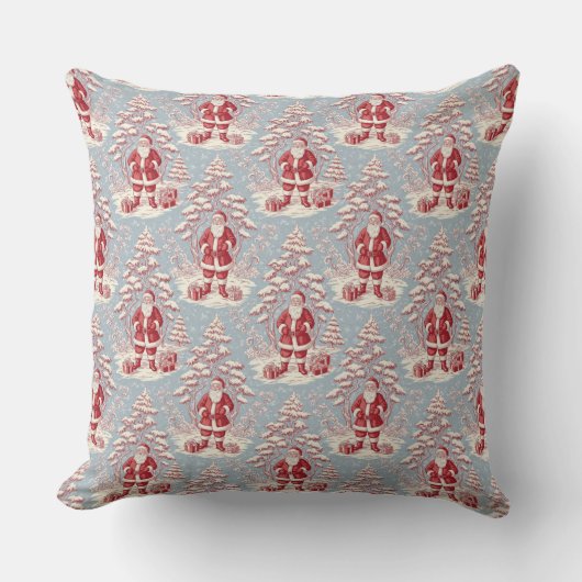 Red and Blue Santa Toile Chinoiserie クッション (正面)