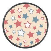Red and Blue Stars, 4th of July, Beige Background アイスホッケーパック (正面)