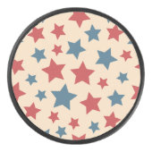 Red and Blue Stars, 4th of July, Beige Background アイスホッケーパック (正面)