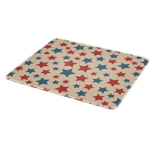 Red and Blue Stars, 4th of July, Beige Background カッティングボード (角)