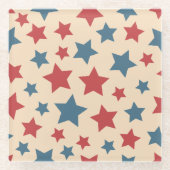Red and Blue Stars, 4th of July, Beige Background ガラスコースター (正面)