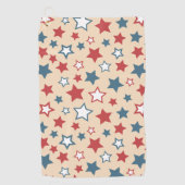 Red and Blue Stars, 4th of July, Beige Background ゴルフタオル (正面)