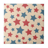Red and Blue Stars, 4th of July, Beige Background タイル (正面)