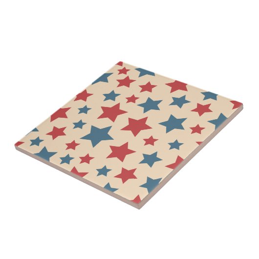 Red and Blue Stars, 4th of July, Beige Background タイル (側面)