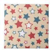 Red and Blue Stars, 4th of July, Beige Background タイル (正面)