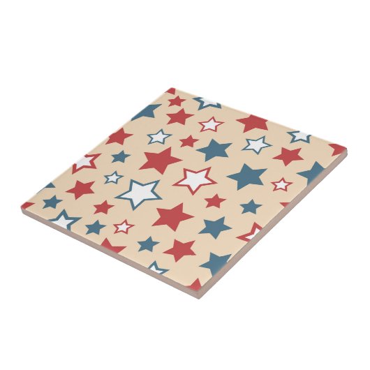 Red and Blue Stars, 4th of July, Beige Background タイル (側面)