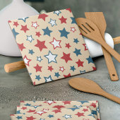 Red and Blue Stars, 4th of July, Beige Background タイル