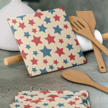 Red and Blue Stars, 4th of July, Beige Background