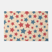 Red and Blue Stars, 4th of July, Beige Background ドアマット (正面)
