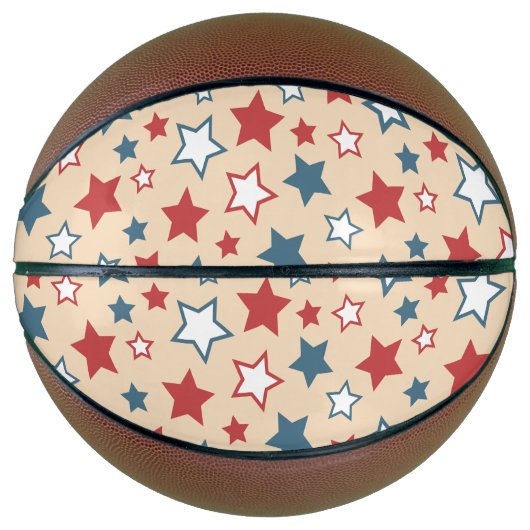 Red and Blue Stars, 4th of July, Beige Background バスケットボール (正面)