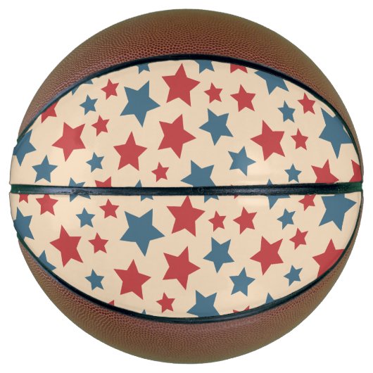 Red and Blue Stars, 4th of July, Beige Background バスケットボール (正面)
