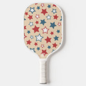 Red and Blue Stars, 4th of July, Beige Background ピックルボールラケット (正面)