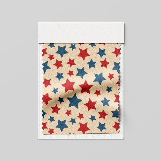 Red and Blue Stars, 4th of July, Beige Background ファブリック
