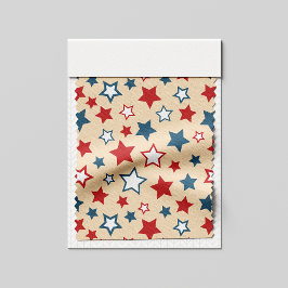 Red and Blue Stars, 4th of July, Beige Background ファブリック