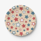 Red and Blue Stars, 4th of July, Beige Background ペーパープレート (正面)
