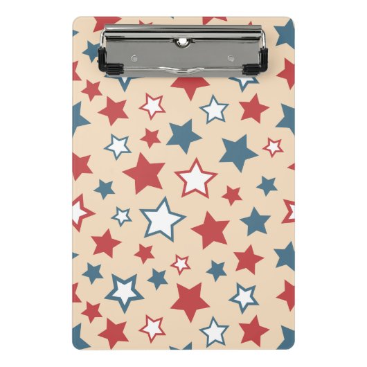 Red and Blue Stars, 4th of July, Beige Background ミニクリップボード (正面)