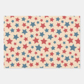 Red and Blue Stars, 4th of July, Beige Background ラッピングペーパーシート (正面3)