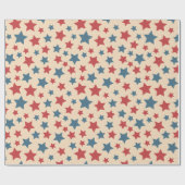 Red and Blue Stars, 4th of July, Beige Background ラッピングペーパー (フラット)