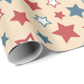 Red and Blue Stars, 4th of July, Beige Background ラッピングペーパー (ロールコーナー)