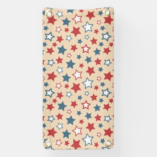 Red and Blue Stars, 4th of July, Beige Background 横断幕 (縦)