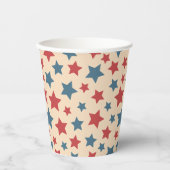 Red and Blue Stars, 4th of July, Beige Background 紙コップ (正面)