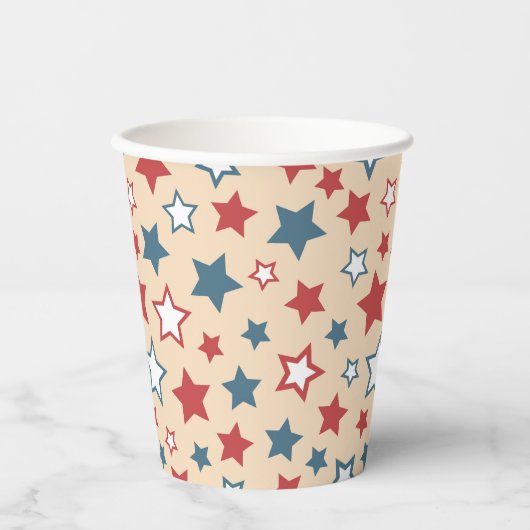 Red and Blue Stars, 4th of July, Beige Background 紙コップ (正面)