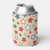 Red and Blue Stars, 4th of July, Beige Background 缶クーラー (缶正面)