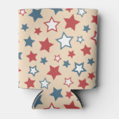 Red and Blue Stars, 4th of July, Beige Background 缶クーラー (正面)