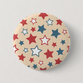 Red and Blue Stars, 4th of July, Beige Background 缶バッジ (正面)