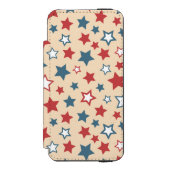 Red and Blue Stars, 4th of July, Beige Background Incipio iPhoneウォレットケース (フォリオ 正面)