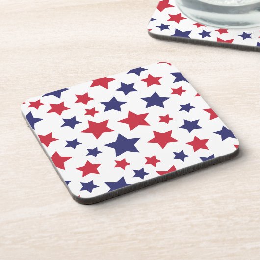 Red and Blue Stars, 4th of July, White Background コースター (左側)