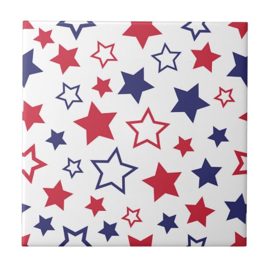 Red and Blue Stars, 4th of July, White Background タイル (正面)