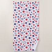 Red and Blue Stars, 4th of July, White Background ビーチタオル (正面)