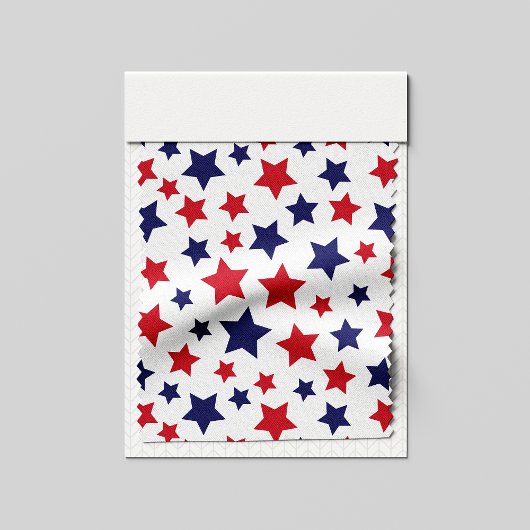 Red and Blue Stars, 4th of July, White Background ファブリック