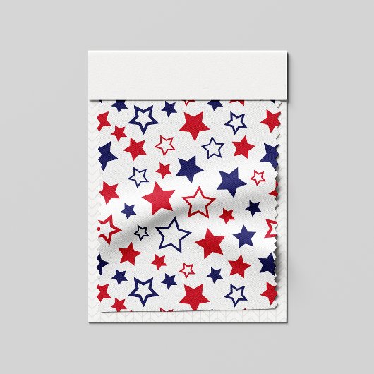 Red and Blue Stars, 4th of July, White Background ファブリック