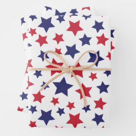 Red and Blue Stars, 4th of July, White Background ラッピングペーパーシート