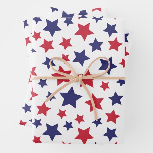 Red and Blue Stars, 4th of July, White Background ラッピングペーパーシート (インサイチュ)