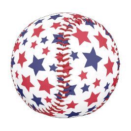 Red and Blue Stars, 4th of July, White Background 野球ボール