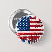 Red and Blue Watercolor Splash American Flag 缶バッジ (正面&裏面)