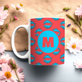 Red and Blue XOXO Kissing Lips Personalized コーヒーマグカップ