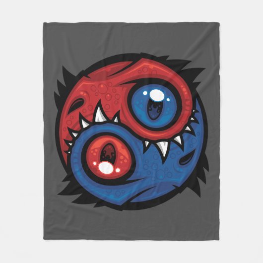 Red and Blue Yin Yang Dragons フリースブランケット (正面)