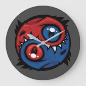 Red and Blue Yin Yang Dragons ラージ壁時計 (正面)