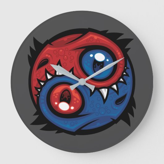 Red and Blue Yin Yang Dragons ラージ壁時計 (正面)