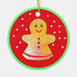 Red and Brown Gingerbread Girl Ornament セラミックオーナメント
