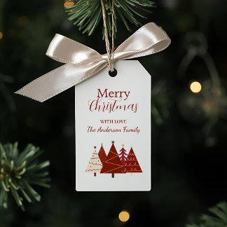 Red and Cream Festive Trees Holiday Gift Tag ギフトタグ