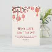 Red and Cream Simple Watercolor Happy Lunar シーズンカード (スタンド正面)